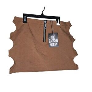 The Ragged Priest x Dolls Kill Sexy Cut Out Mini Skirt Womens 10 Tan Zipper